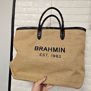 Brahmin Natural and Black Canvas Tote